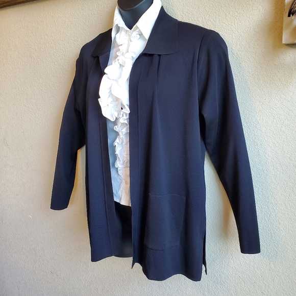 Exclusively Misook black knit open front cardigan sweater, size Large, business - Picture 3 of 5